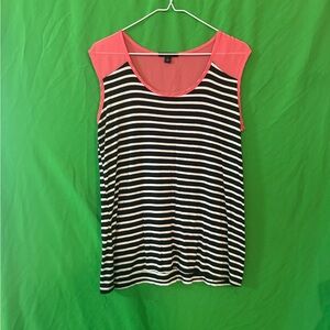 Striped Black and White Top with Pink Accents